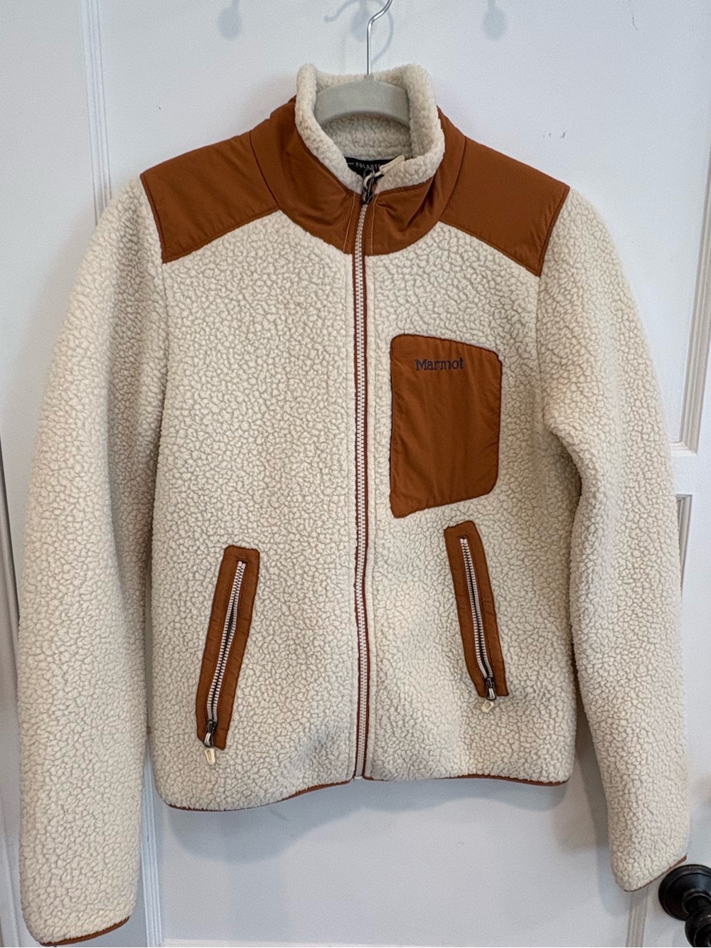 Marmot Cream Sherpa Jacket with Brown Accents